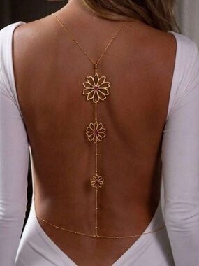 Gold Floral Back Necklace Dress Accent - Black